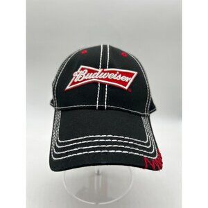 Budweiser Black & Red Baseball Cap With White Stitching Adjustable Strapback Hat
